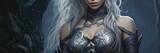 a female night elf with white hair portrait from fantasy. Generative AI