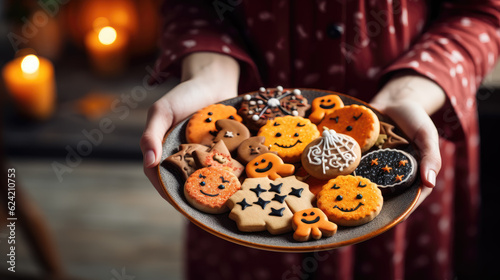 holding plate of halloween cookies © ColureME