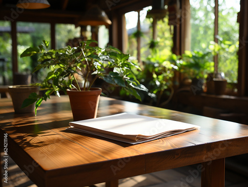 paper on the wooden table, real photography with smooth lighting and sun light AI generate