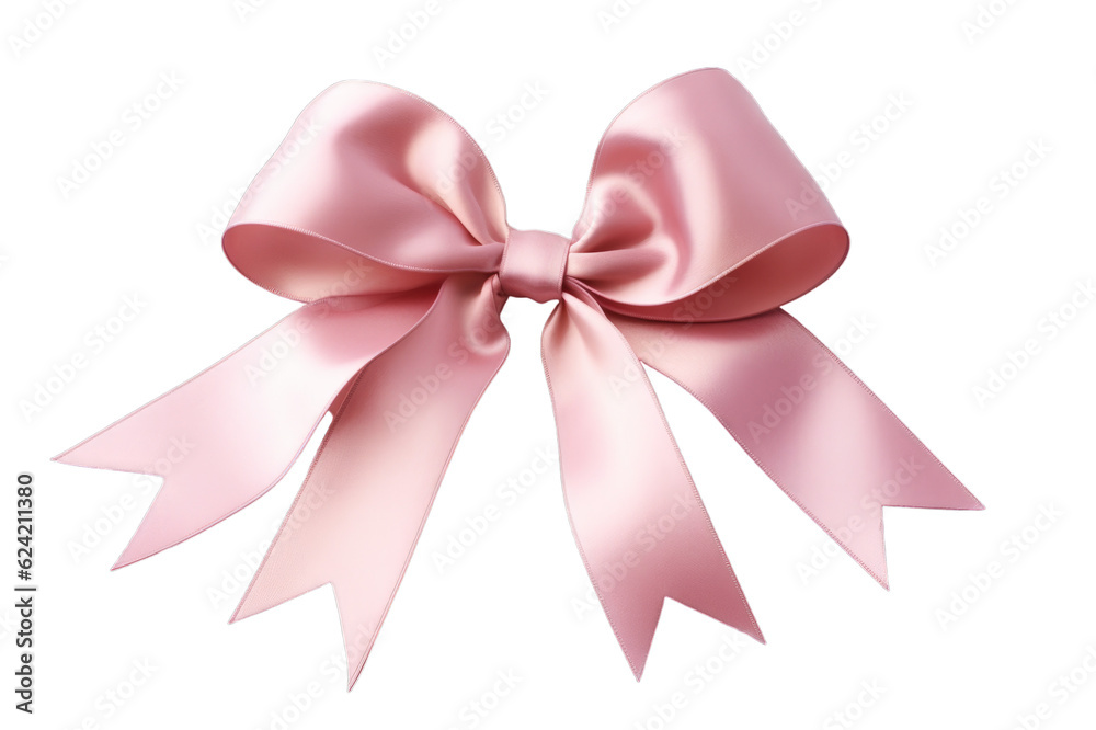 a cute pink ribbon bow isolated on invisible background. for a gift present. png format. Generative AI