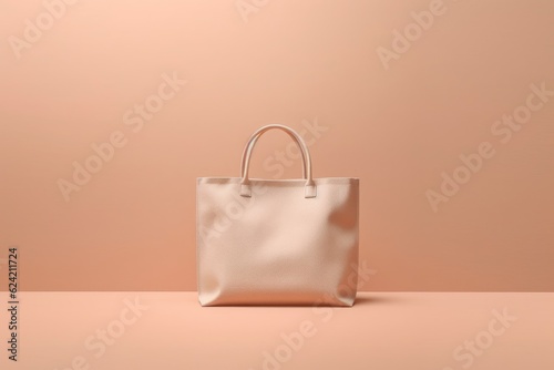 Minimalistic photo of a shopping bag in light colors. free place . AI generated