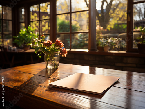 paper on the wooden table  real photography with smooth lighting and sun light AI generate