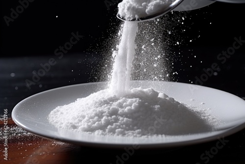 stevia sweetener, aspartame piled on the table. ai generative photo
