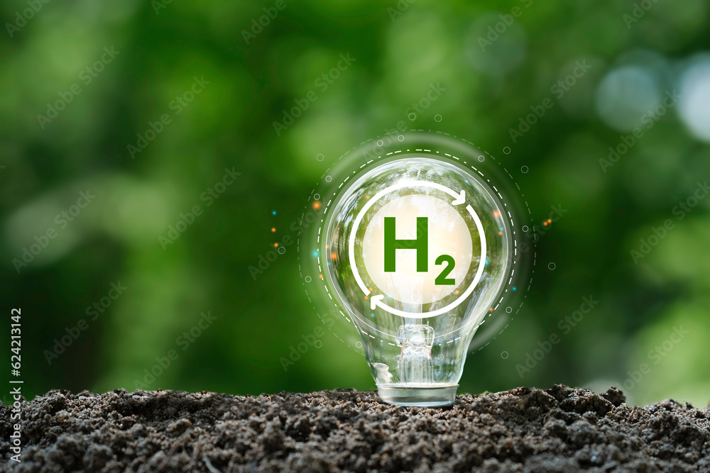 clean hydrogen energy concept and H2 in light bulb for Sustainable  Environment. technology energy renewable in future and eco-friendly  industry for net-zero and Reducing greenhouse gas emissions Stock Photo |  Adobe Stock