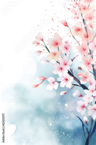 Cluster of Cherry Flowers with Copy Space. AI generated Illustration.