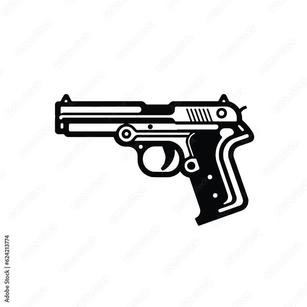 Gun icon in simple style, weapons symbol, isolated on white background.
