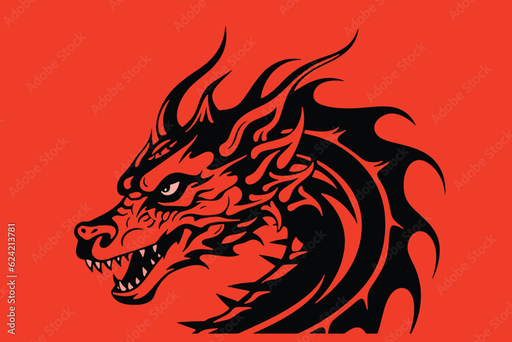 Red dragon head logo, Mascot vector illustration, symbol of the 2024 year