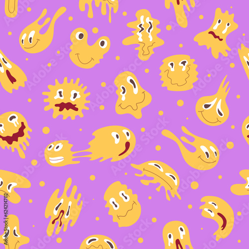 Emoticon pattern. Different liquid smiles with different emotions exact vector seamless background