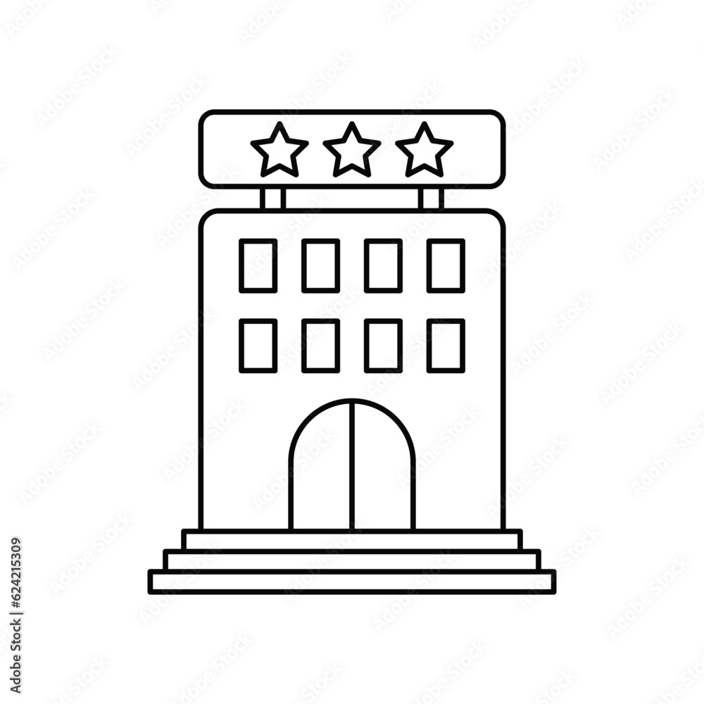 Three star hotel icon design. Building, rate, rating, live, stay, room, suit, rest, vacation, isolated on white background. vector illustration