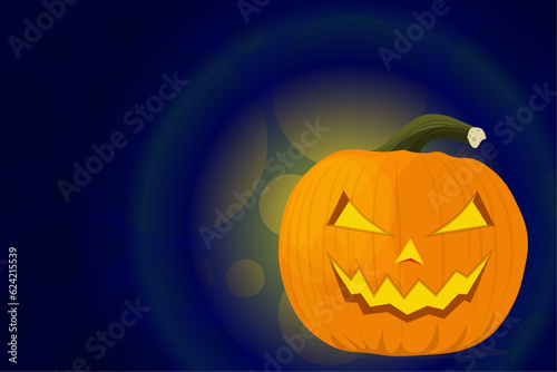 Halloween pumpkin on a dark blue and black background. vector illustration.