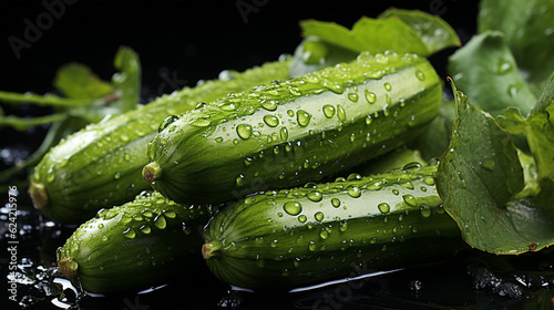 photo of wet ripe cucumber  generative ai