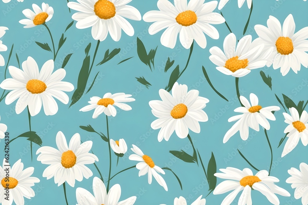 Seamless pattern with white daisies. Seamless pattern with white daisies.