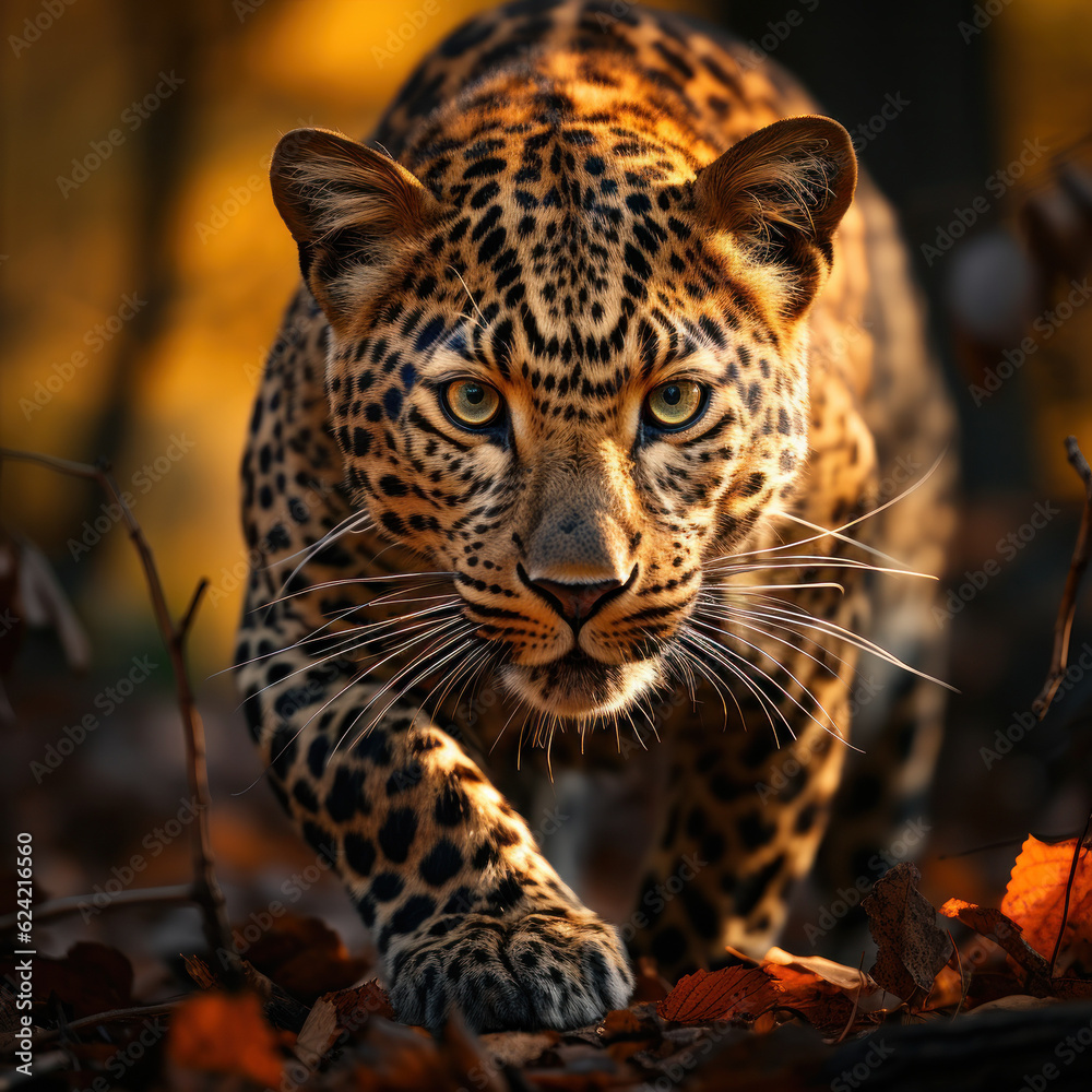 Fototapeta premium Leopard in its natural Habitat, Wildlife Photography, Generative AI