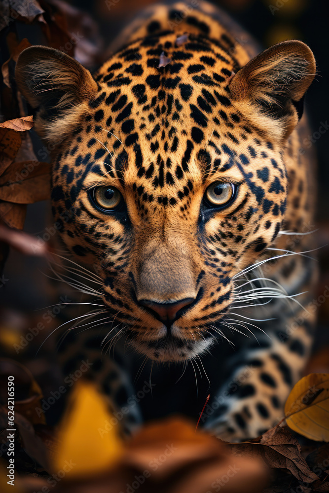 Obraz premium Leopard in its natural Habitat, Wildlife Photography, Generative AI