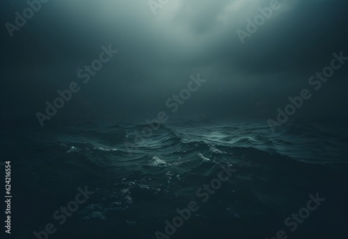Underwater view of dark stormy sea. Dark stormy ocean waves