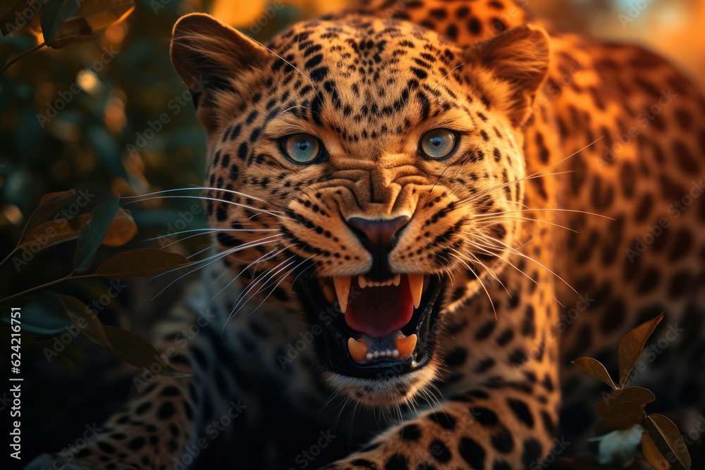 Fototapeta premium Leopard in its natural Habitat, Wildlife Photography, Generative AI