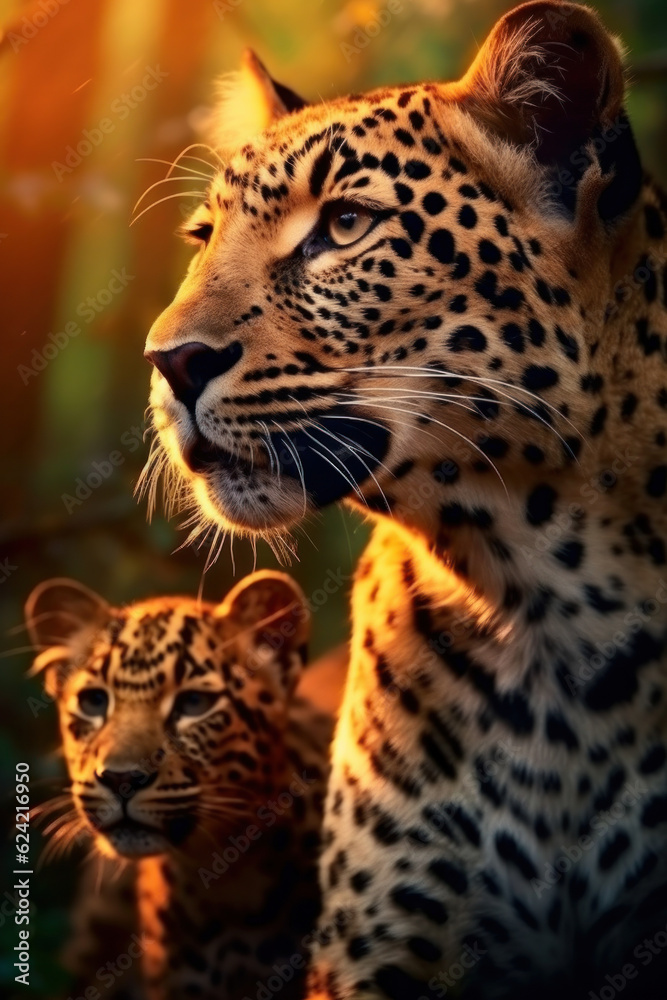 Naklejka premium Leopard in its natural Habitat, Wildlife Photography, Generative AI