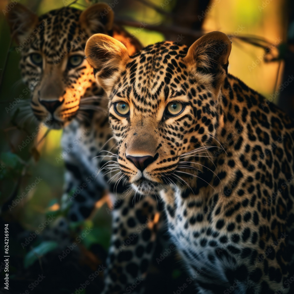 Fototapeta premium Leopard in its natural Habitat, Wildlife Photography, Generative AI