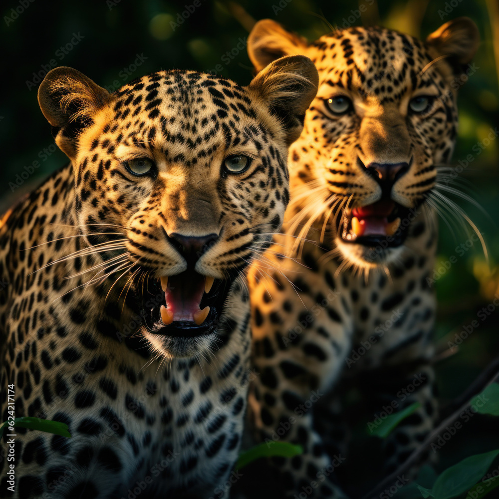 Naklejka premium Leopard in its natural Habitat, Wildlife Photography, Generative AI