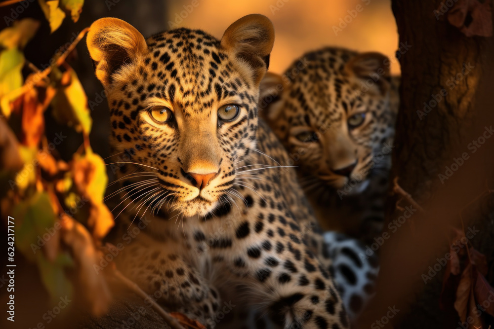 Fototapeta premium Leopard in its natural Habitat, Wildlife Photography, Generative AI