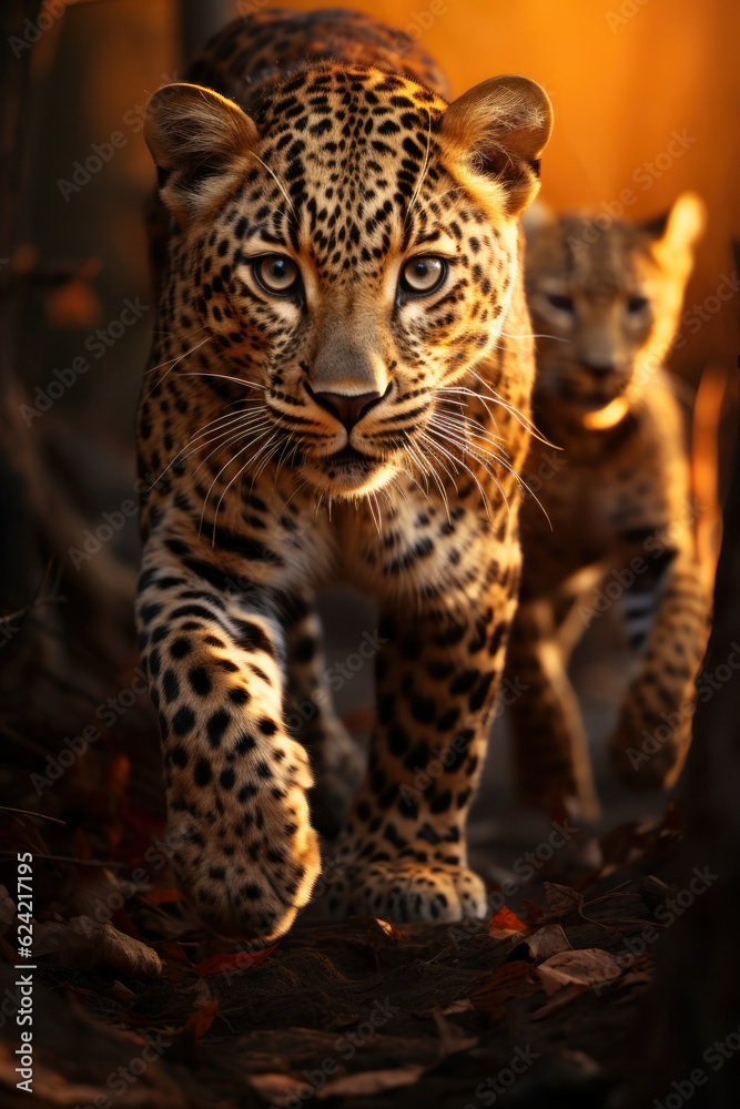 Obraz premium Leopard in its natural Habitat, Wildlife Photography, Generative AI