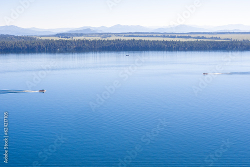 Schilderij op canvas Tourist shuttle boats at Jenny Lake in Grand Teton National Park, Wyoming