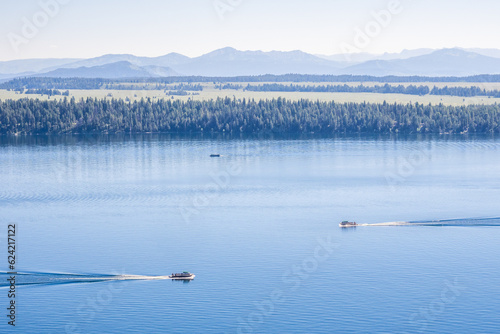 Photos Tourist shuttle boats at Jenny Lake in Grand Teton National Park, Wyoming