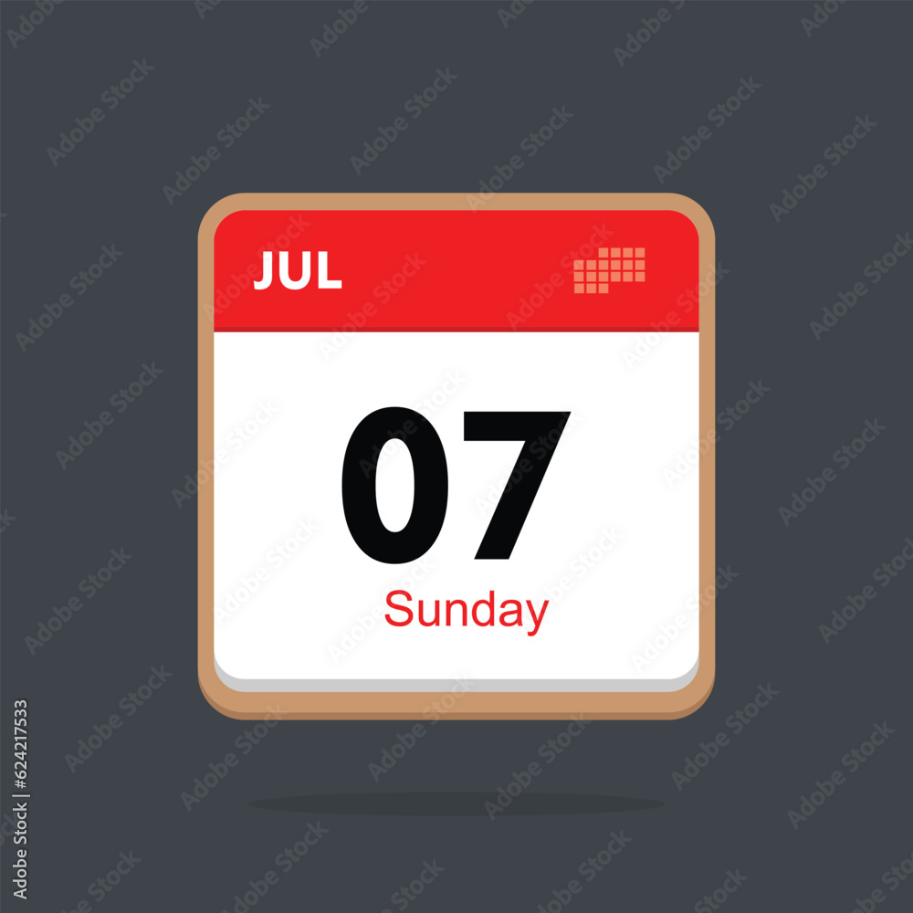 sunday 07 july icon with black background, calender icon