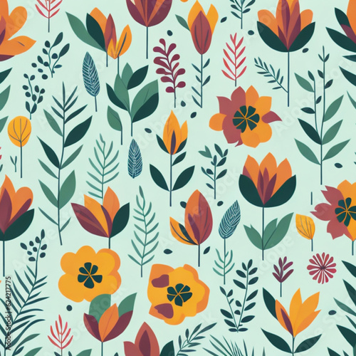 seamless pattern with autumn leaves, Abstract geometric floral pattern
