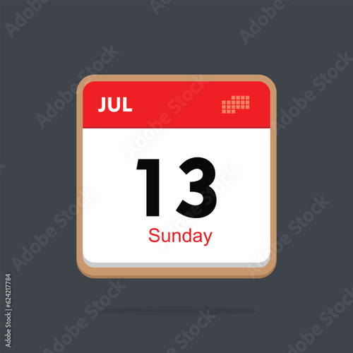 sunday 13 july icon with black background, calender icon