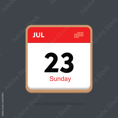 sunday 23 july icon with black background, calender icon