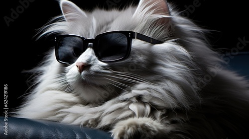 animal cat summer holiday. A kitten With Sunglasses Going to a photo shoot. generative ai