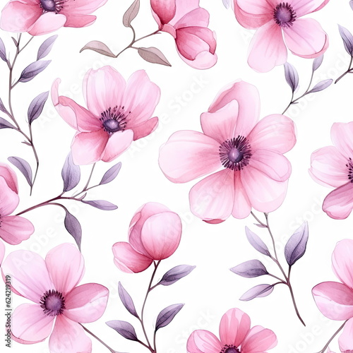 pink flowers watercolor seamless patterns, watercolor picture of flowers, floral