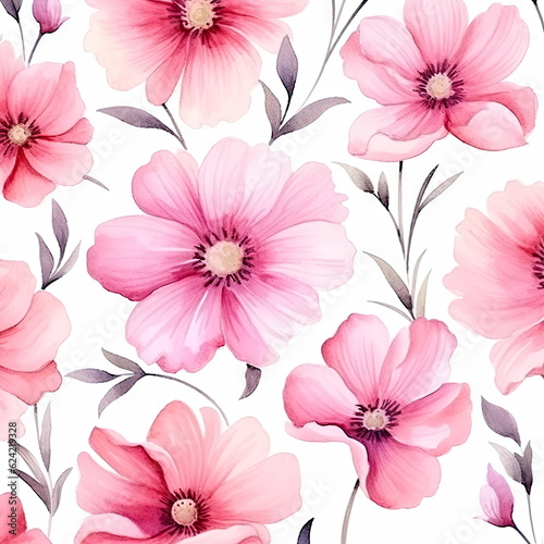 pink flowers watercolor seamless patterns, watercolor picture of flowers, floral © waranyu