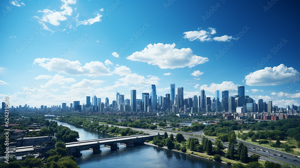 Fototapeta premium city panorama with skyscraper buildings, daylight made by AI generated