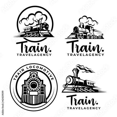 Locomotive logo design bundle. Classic retro train vector illustration silhouette.