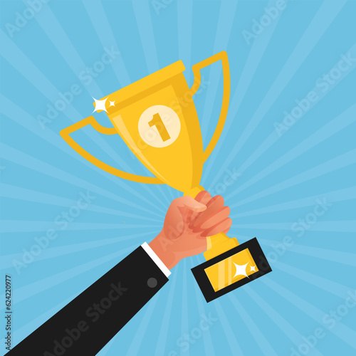 Vector hand holding trophy as a winner