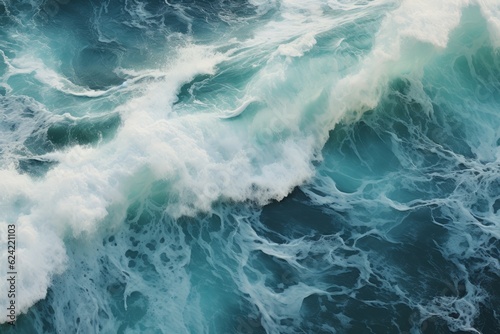 Aerial View Of Waves In Ocean Splashing, Generative AI