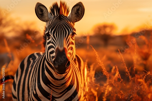 Graceful Zebra Grazing in the African Savannah - Wildlife Photography, Ai Generative