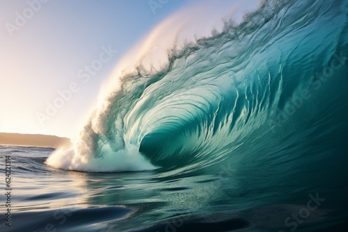 Blue Ocean Surfing Wave, Generative AI