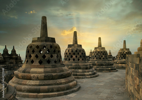 Borobudur Temple in Java Indonesia, Buddha Buddhism Ancient Religion Heritage Monument