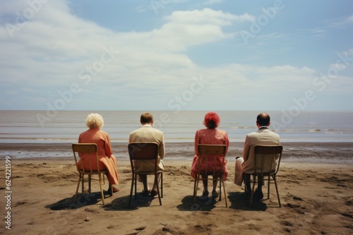 Four People Sitting On The Chair On The Beach, Generative AI