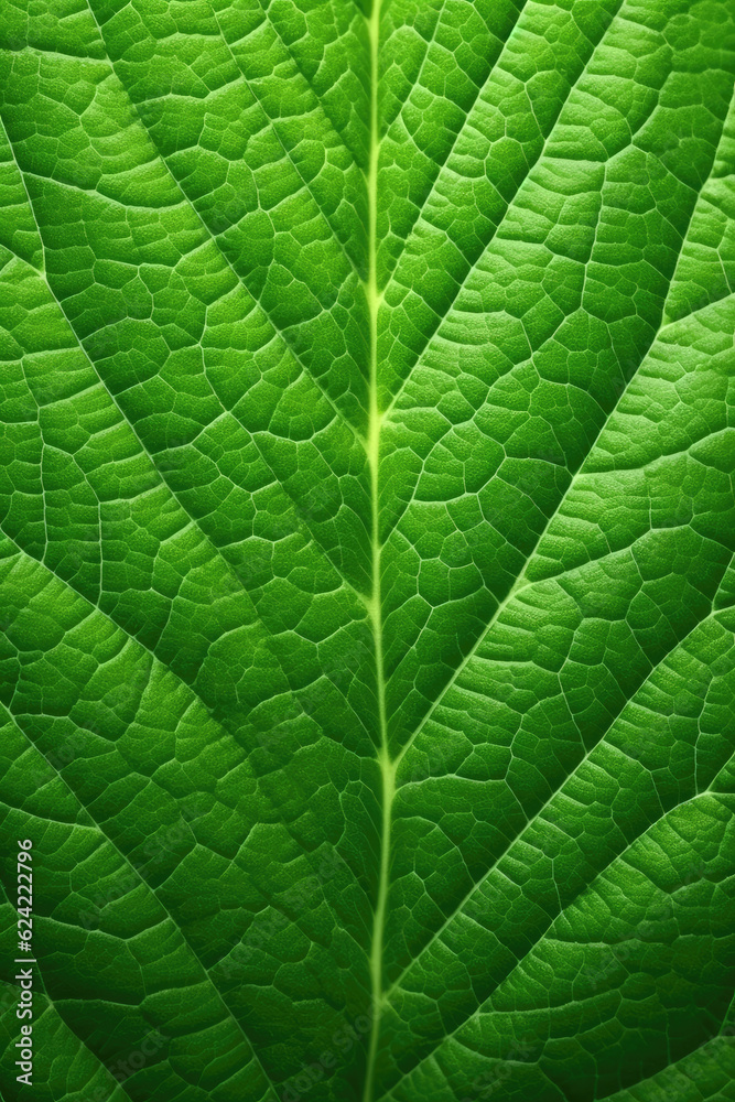 Close-up of a vibrant green leaf texture. Generative AI Close-up of a vibrant green leaf texture. Generative AI