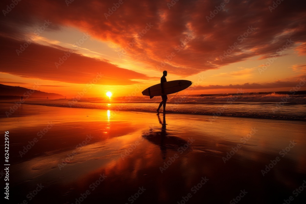 Surfer Sunset Silhouette, Generative AI