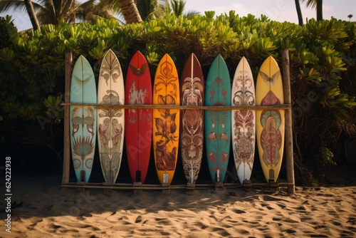 Surfboards On Beach Background, Generative AI