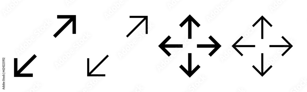 Fullscreen Icon set illustration. Expand to full screen sign and symbol. Arrows symbol Fullscreen Icon set illustration. Expand to full screen sign and symbol. Arrows symbol