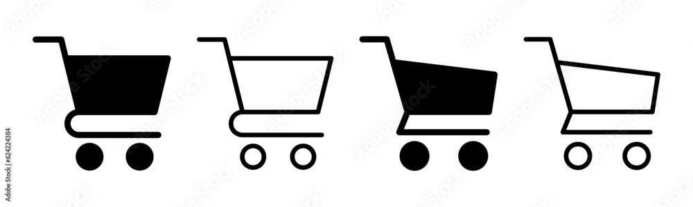 Shopping icon set illustration. Shopping cart sign and symbol. Trolley icon Shopping icon set illustration. Shopping cart sign and symbol. Trolley icon