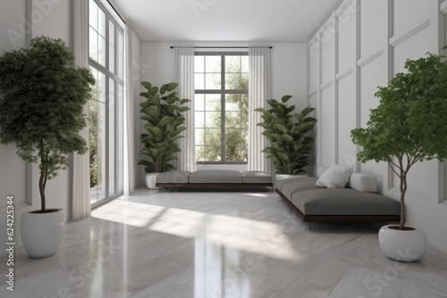 cozy living room with plants and furniture. Generative AI © 2rogan