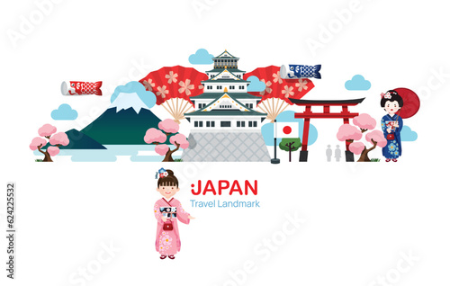 Japan Travel Elements Landmark.Vector Illustration