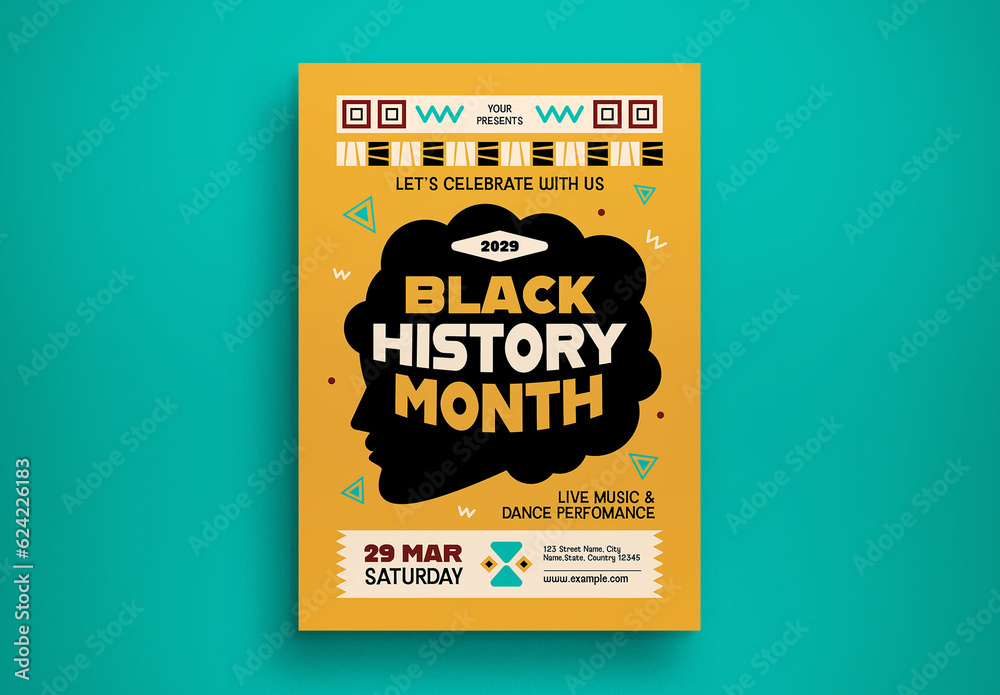 Yellow Flat Design Black History Month Flyer Layout Stock Template ...